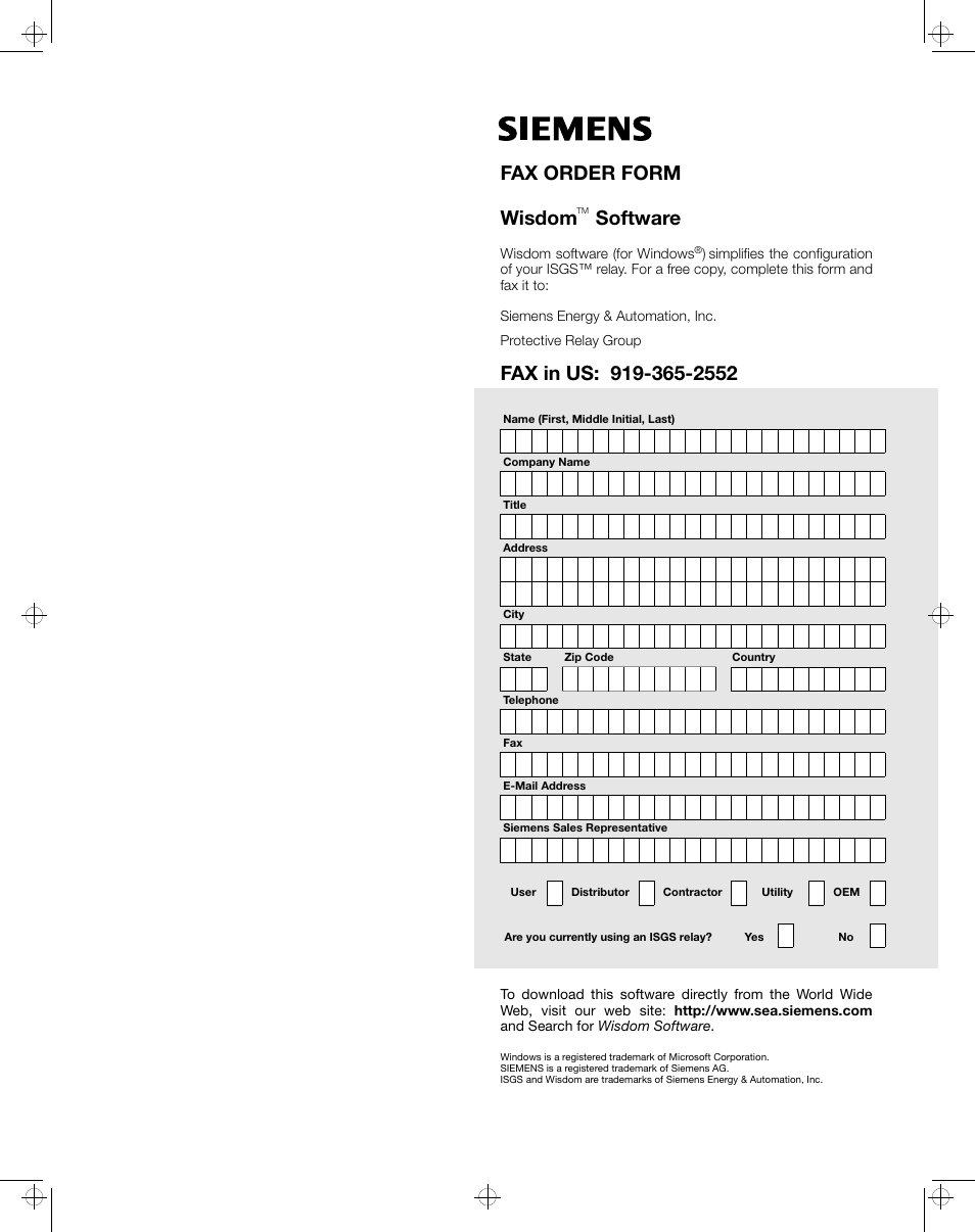 Fax order form wisdom software | Siemens ISGS SG8158-00 User Manual | Page 119 / 121