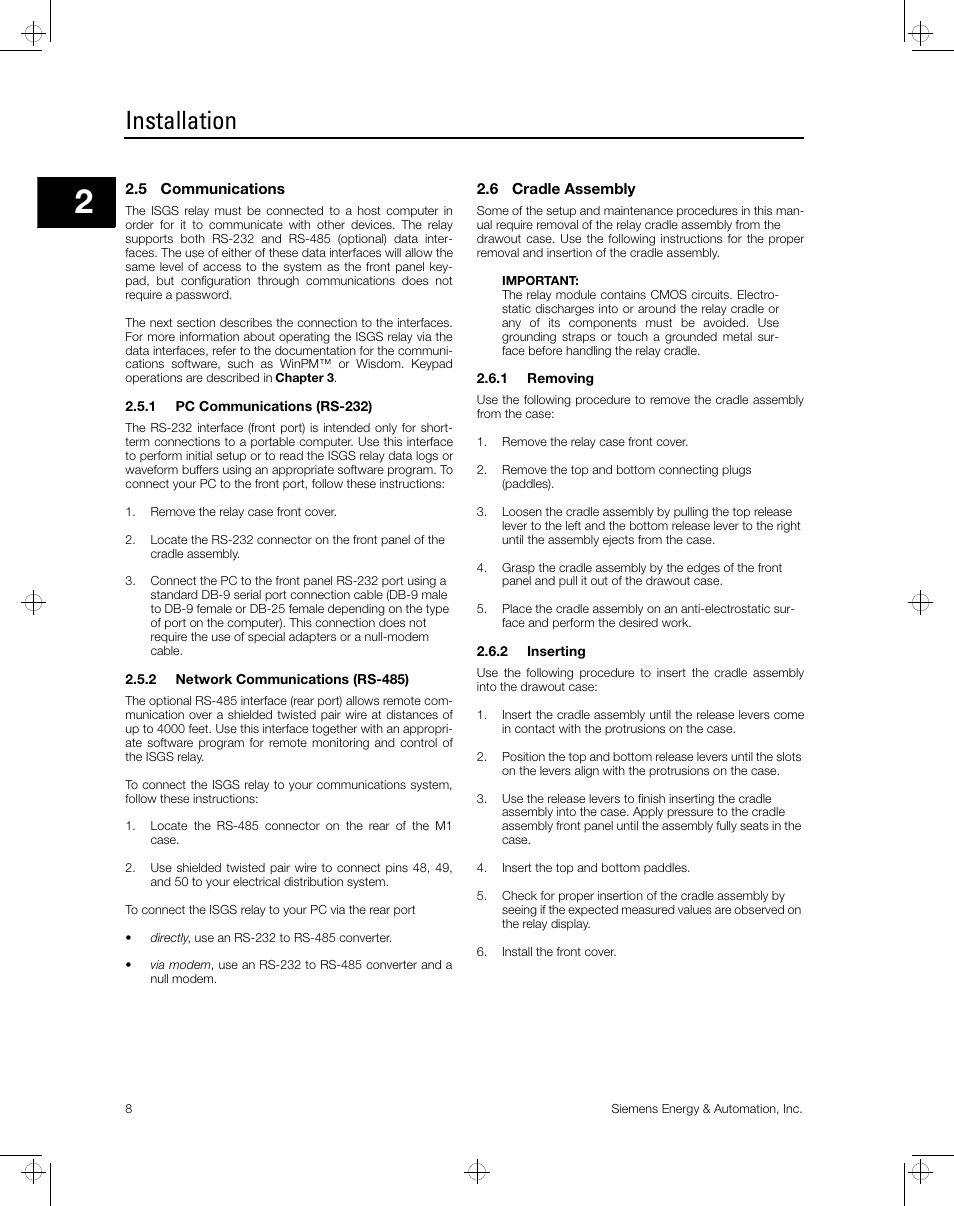 Installation | Siemens ISGS SG8158-00 User Manual | Page 14 / 121