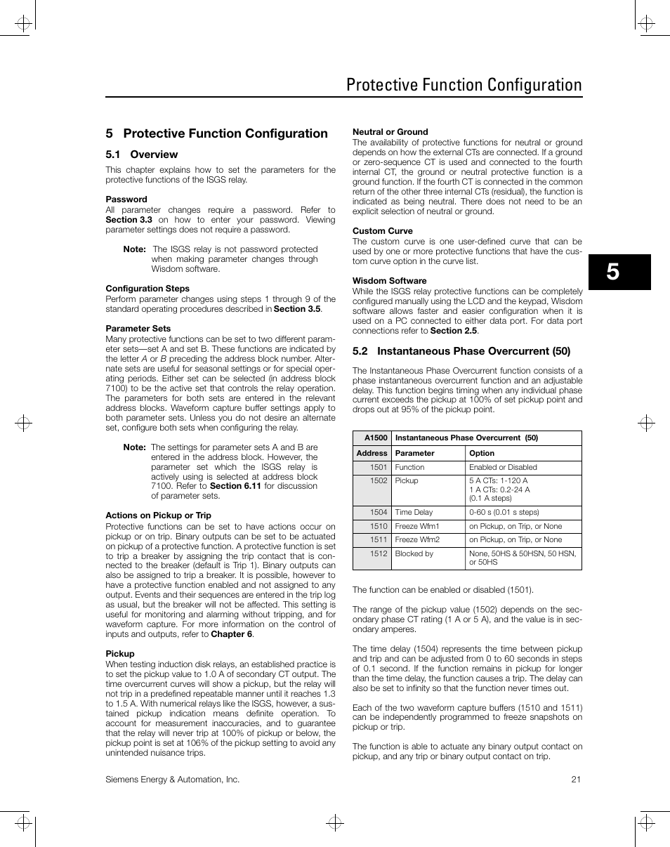 Protective function configuration, 5 protective function configuration | Siemens ISGS SG8158-00 User Manual | Page 27 / 121