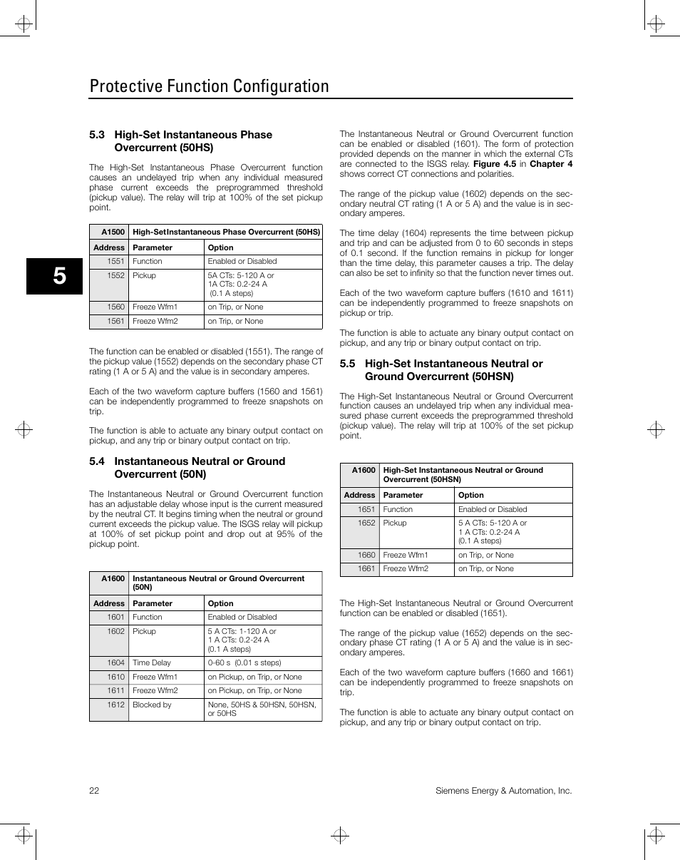 Protective function configuration | Siemens ISGS SG8158-00 User Manual | Page 28 / 121