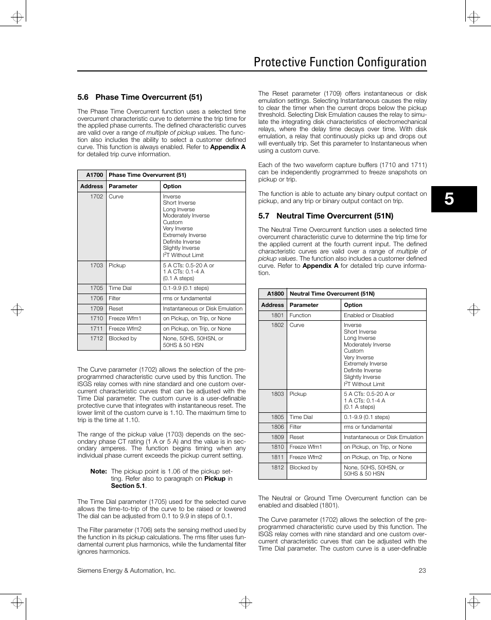 Protective function configuration | Siemens ISGS SG8158-00 User Manual | Page 29 / 121