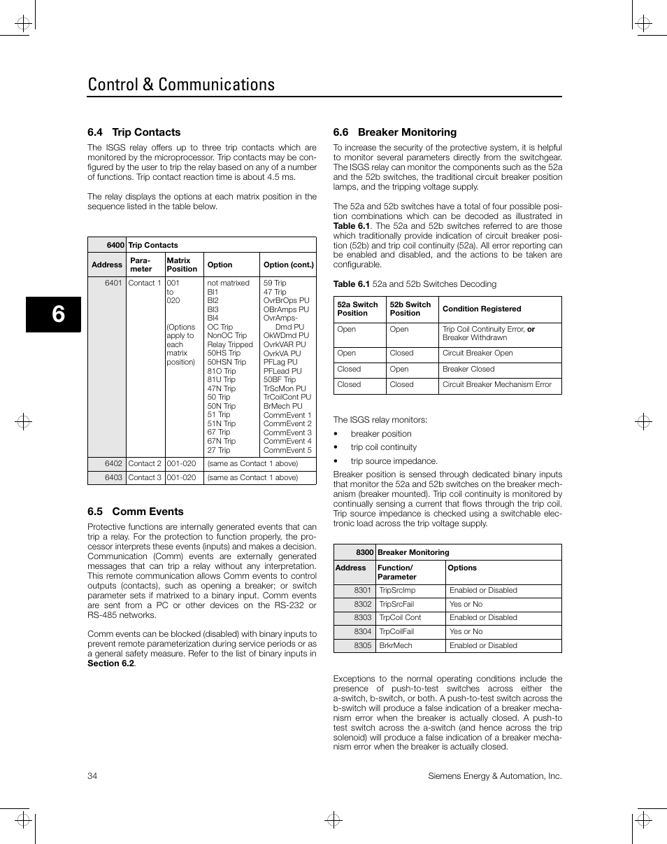 Control & communications | Siemens ISGS SG8158-00 User Manual | Page 40 / 121