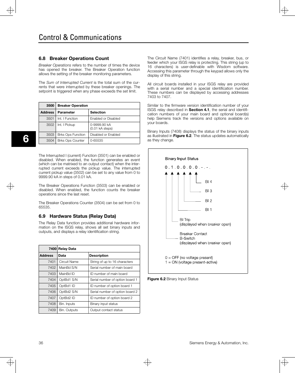 Control & communications | Siemens ISGS SG8158-00 User Manual | Page 42 / 121