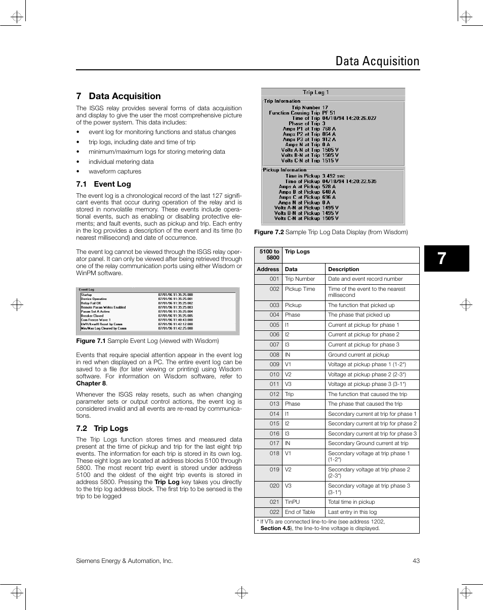 Data acquisition, 7 data acquisition | Siemens ISGS SG8158-00 User Manual | Page 49 / 121