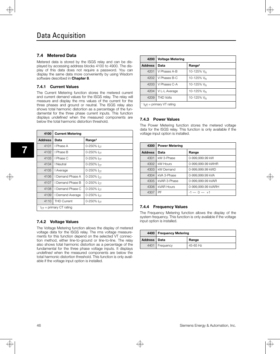 Data acquisition, 4 metered data | Siemens ISGS SG8158-00 User Manual | Page 52 / 121