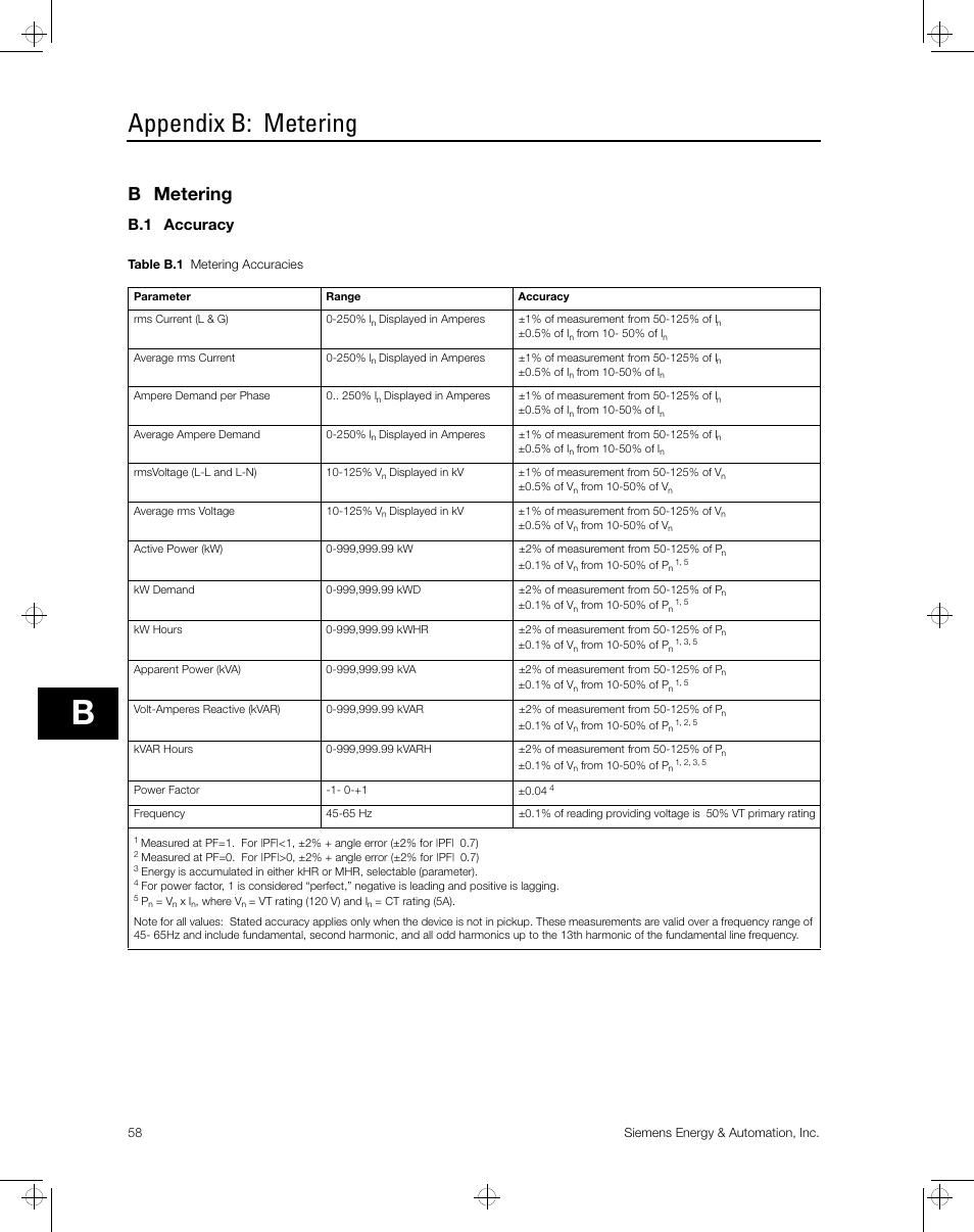 Appendix b: metering, B metering, B.1 accuracy | Siemens ISGS SG8158-00 User Manual | Page 64 / 121