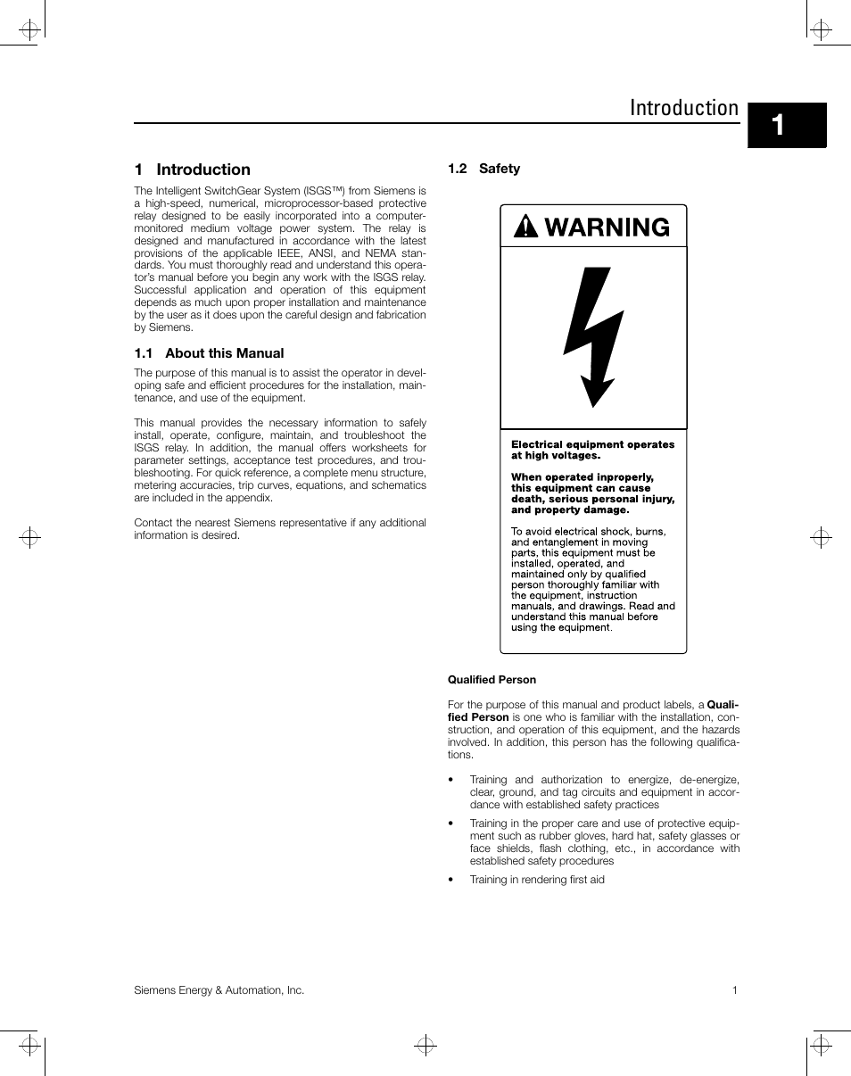 Introduction, 1 introduction | Siemens ISGS SG8158-00 User Manual | Page 7 / 121