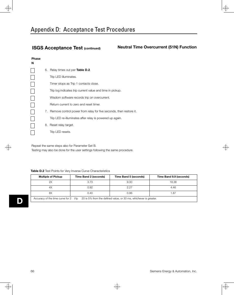 Appendix d: acceptance test procedures, Isgs acceptance test | Siemens ISGS SG8158-00 User Manual | Page 72 / 121