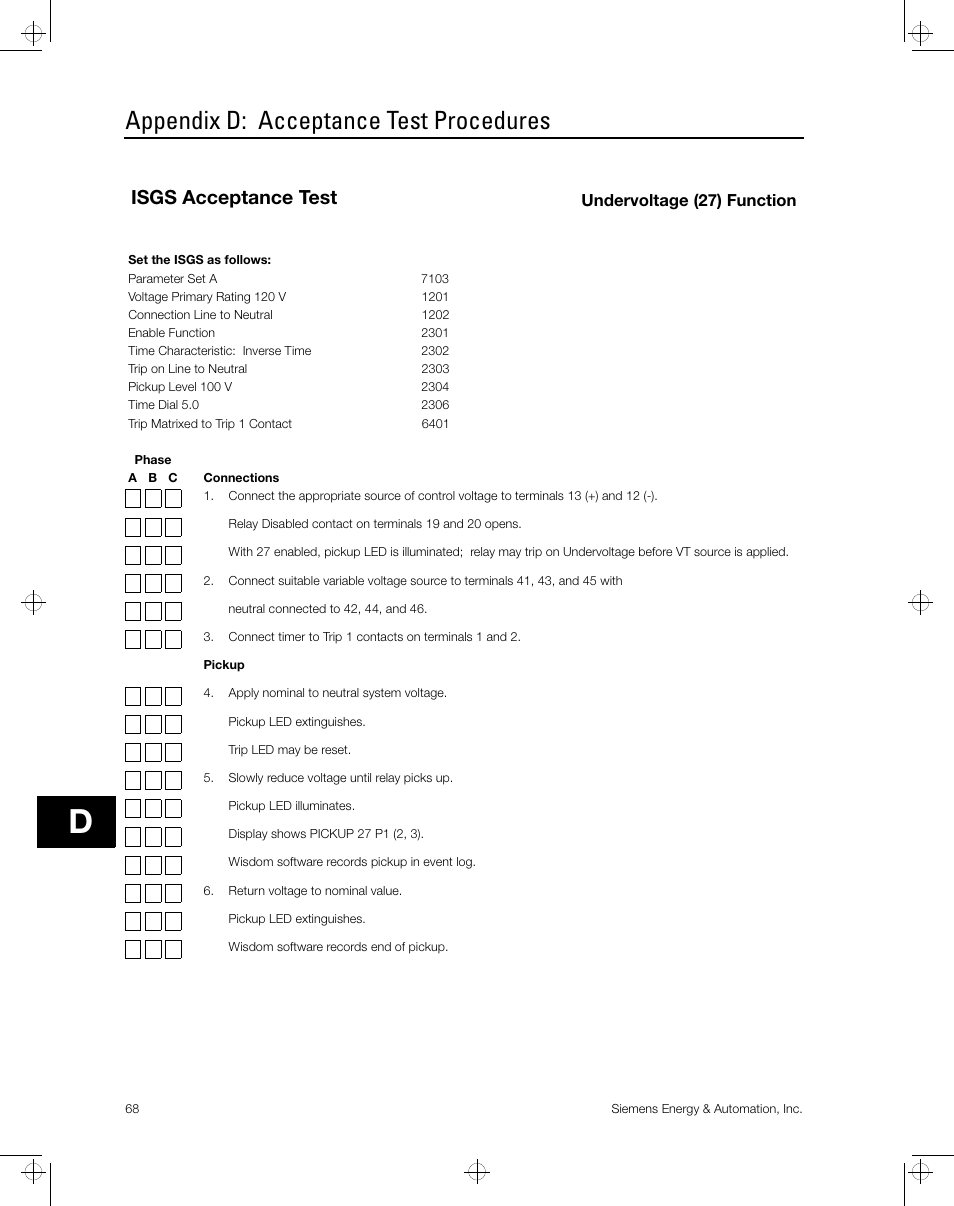 Appendix d: acceptance test procedures, Isgs acceptance test | Siemens ISGS SG8158-00 User Manual | Page 74 / 121