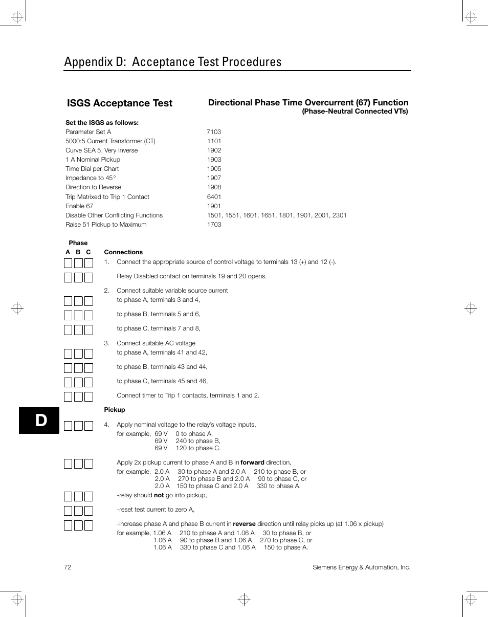 Appendix d: acceptance test procedures, Isgs acceptance test | Siemens ISGS SG8158-00 User Manual | Page 78 / 121