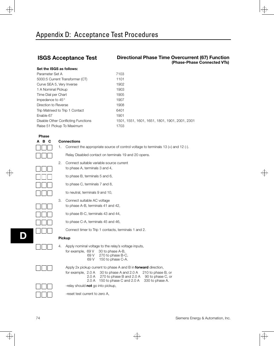 Appendix d: acceptance test procedures, Isgs acceptance test | Siemens ISGS SG8158-00 User Manual | Page 80 / 121