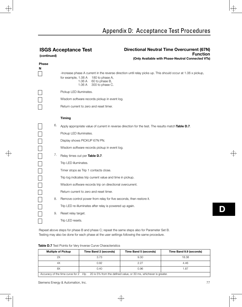 Appendix d: acceptance test procedures, Isgs acceptance test | Siemens ISGS SG8158-00 User Manual | Page 83 / 121