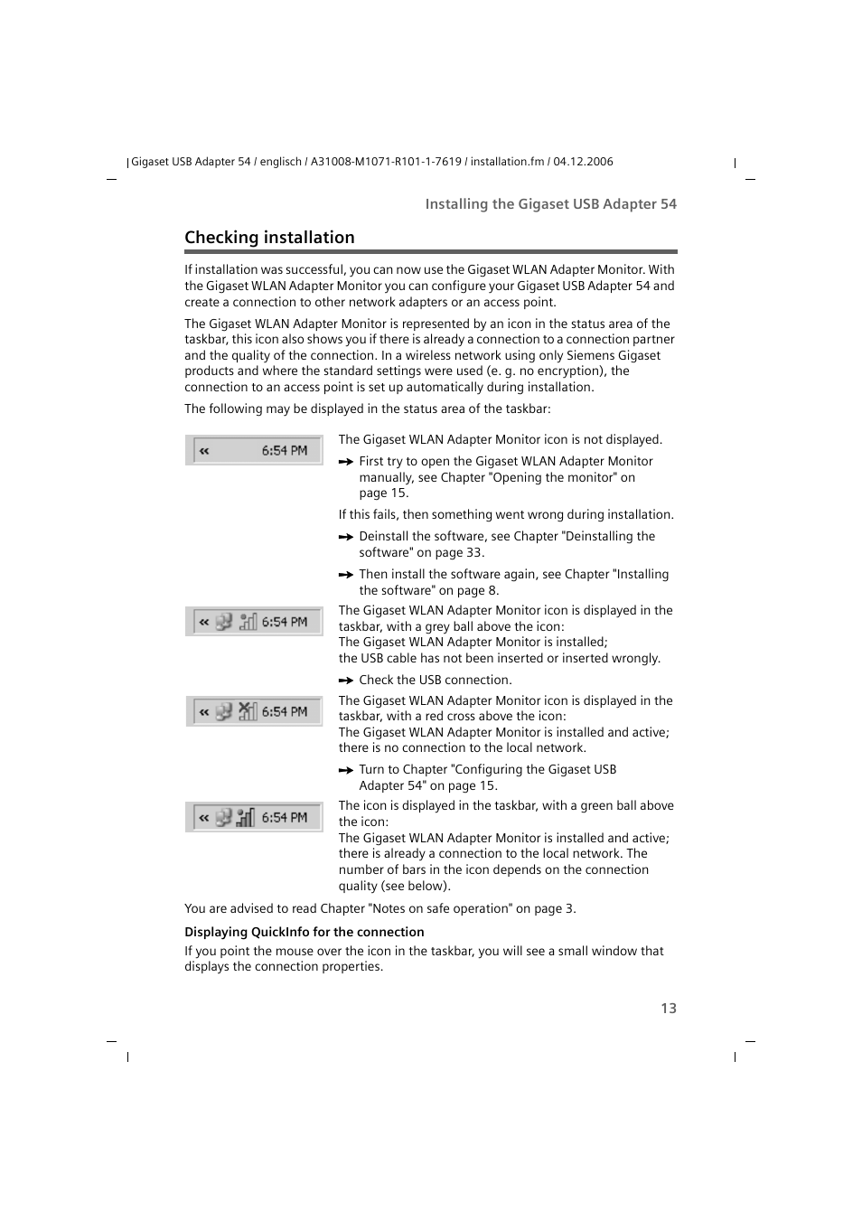 Checking installation | Siemens 54 User Manual | Page 15 / 56