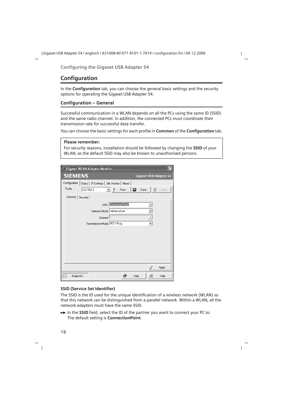 Configuration, Configuration - general, Configuration – general | Siemens 54 User Manual | Page 20 / 56