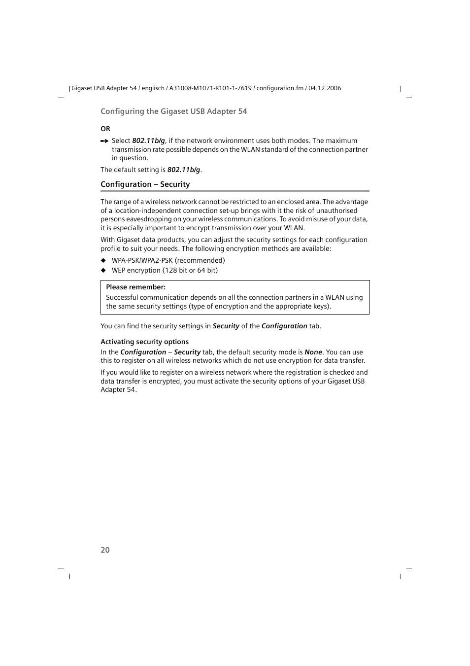 Configuration - security, Configuration – security | Siemens 54 User Manual | Page 22 / 56