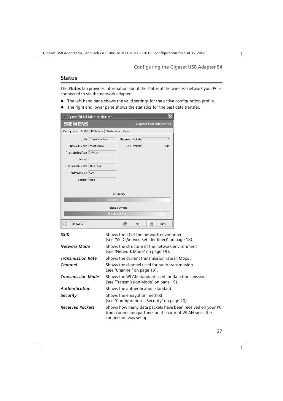 Status | Siemens 54 User Manual | Page 29 / 56