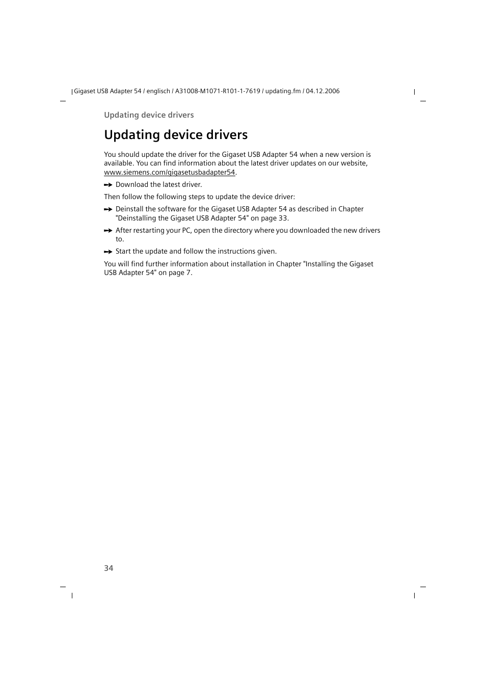 Updating device drivers | Siemens 54 User Manual | Page 36 / 56