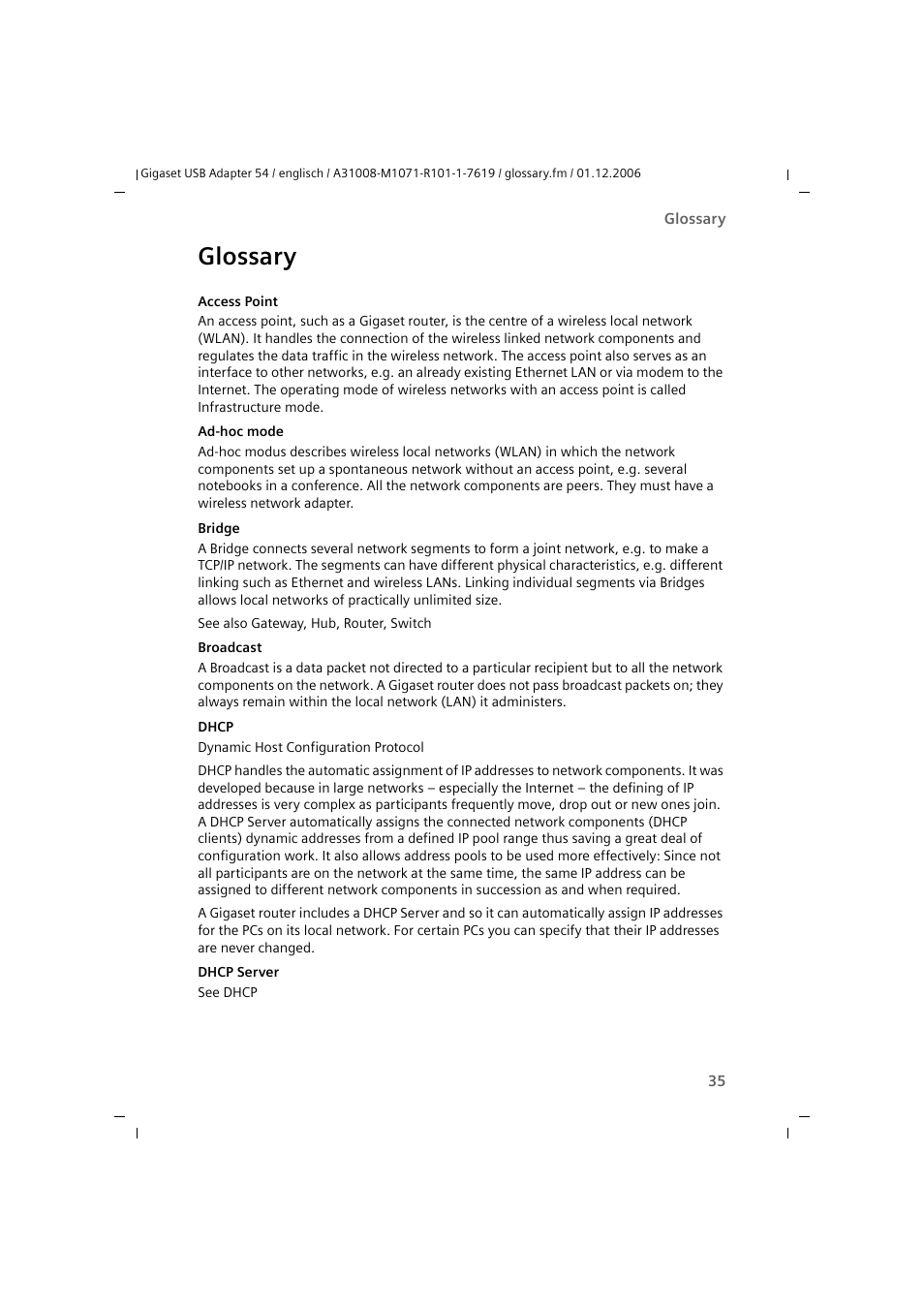 Glossary | Siemens 54 User Manual | Page 37 / 56