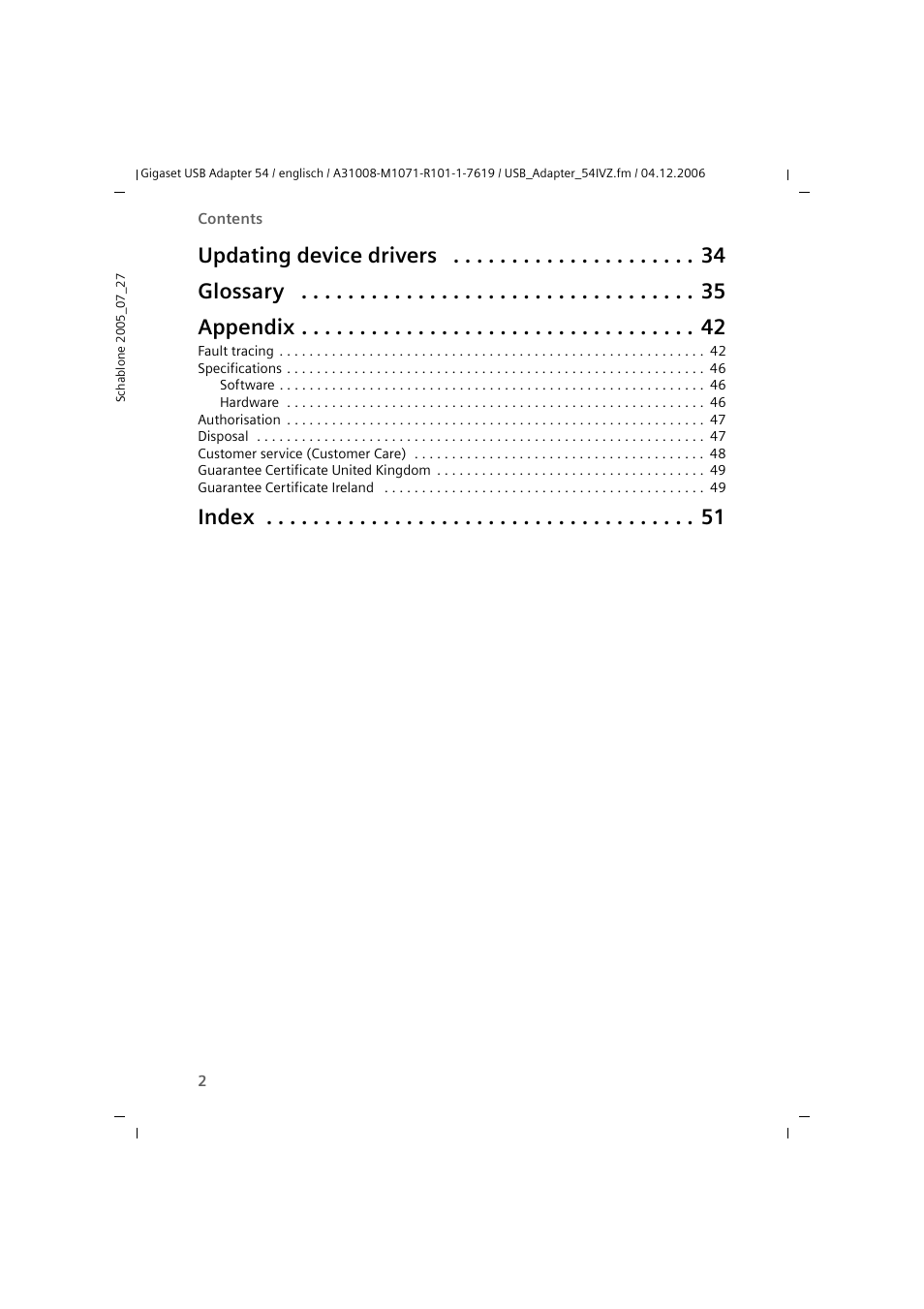 Updating device drivers glossary appendix, Index | Siemens 54 User Manual | Page 4 / 56