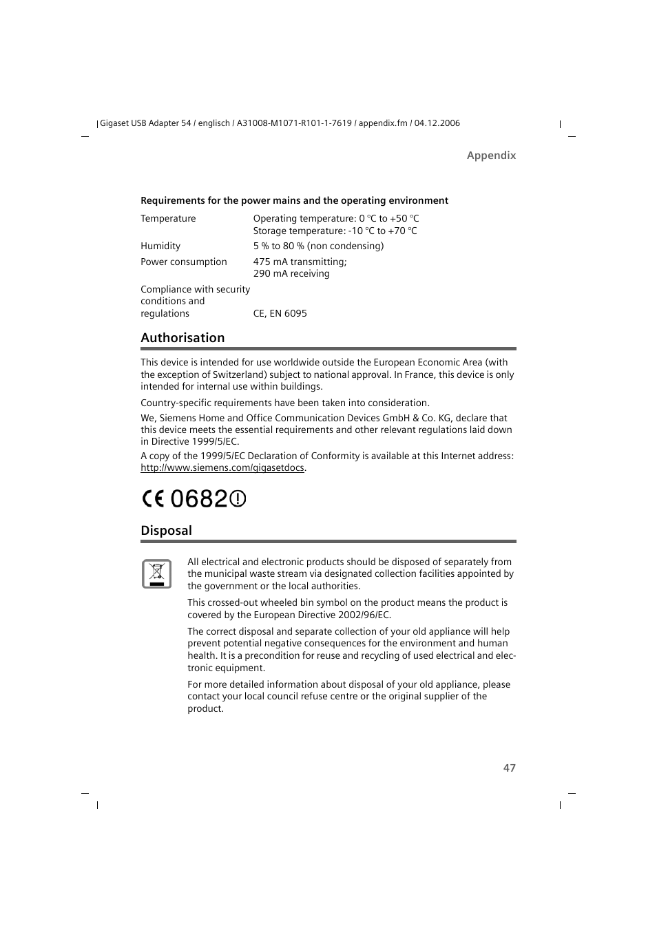 Authorisation, Disposal, Authorisation disposal | Siemens 54 User Manual | Page 49 / 56