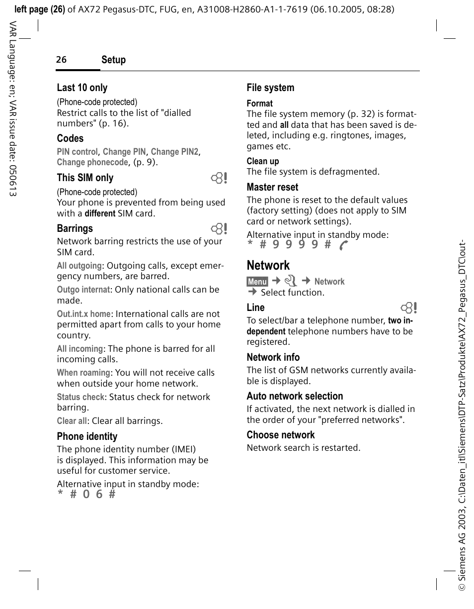 Network, 9 9 9 9 a | Siemens PEGASUS-DTC AX72 User Manual | Page 26 / 44