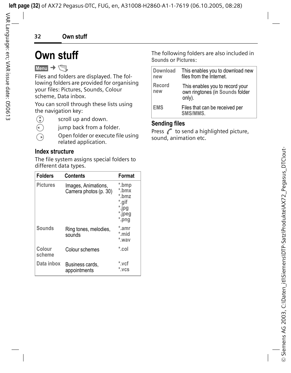 Own stuff | Siemens PEGASUS-DTC AX72 User Manual | Page 32 / 44