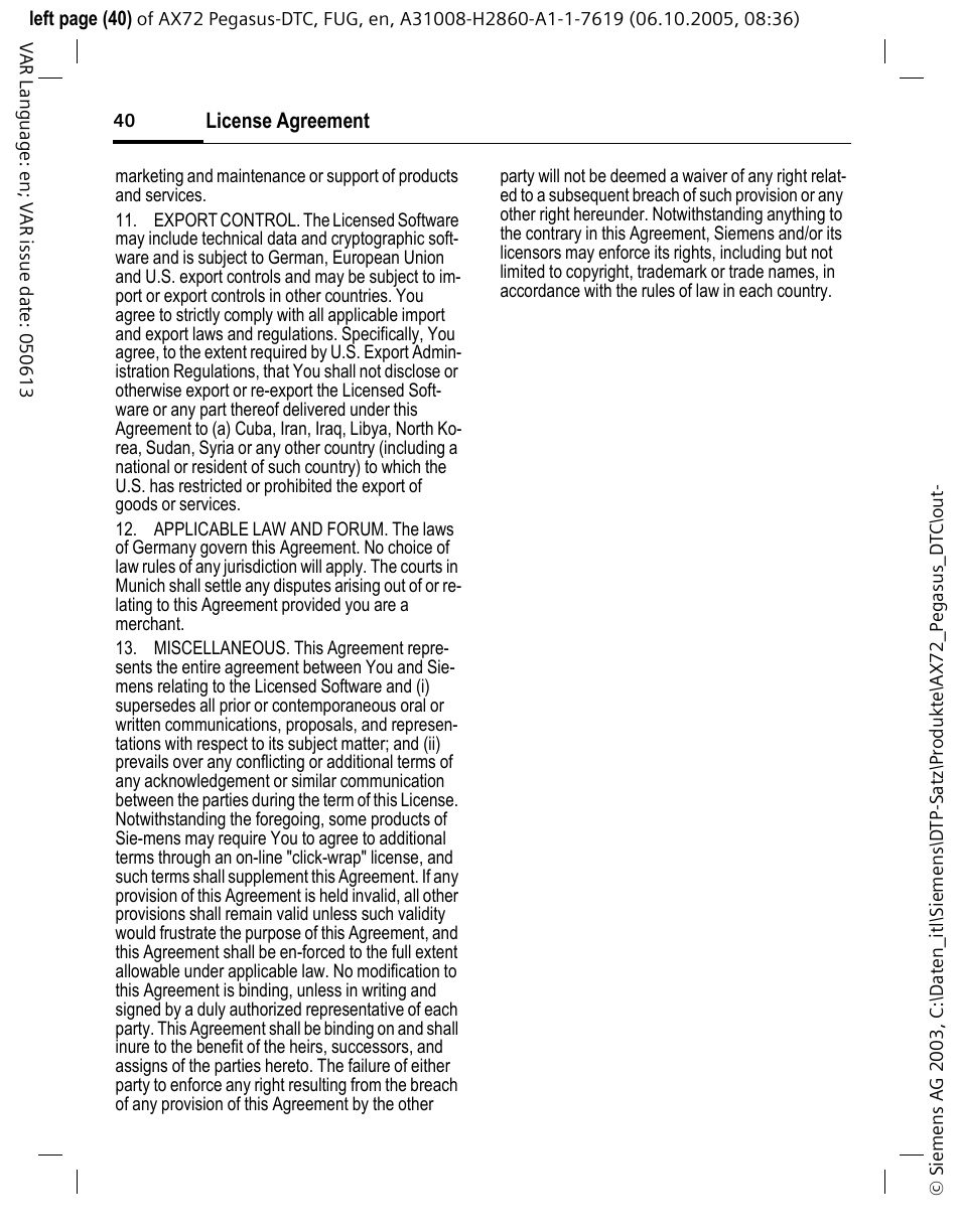Siemens PEGASUS-DTC AX72 User Manual | Page 40 / 44