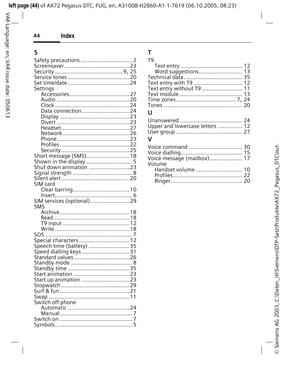 Siemens PEGASUS-DTC AX72 User Manual | Page 44 / 44