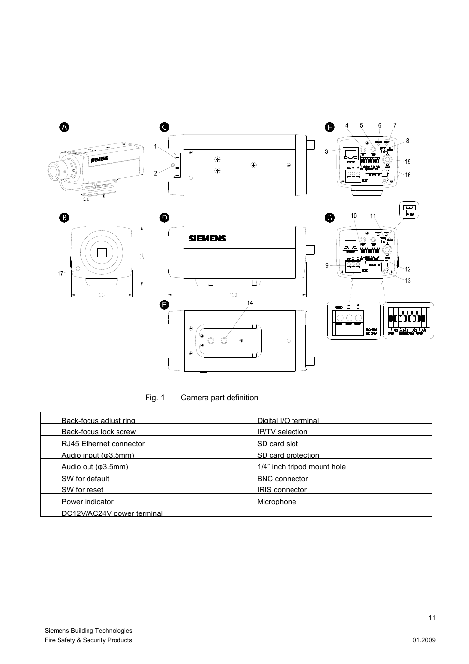 5 camera part and connector definition, 1 camera part definition, 5camera part and connector definition | Siemens CCMX1315-LP User Manual | Page 11 / 60