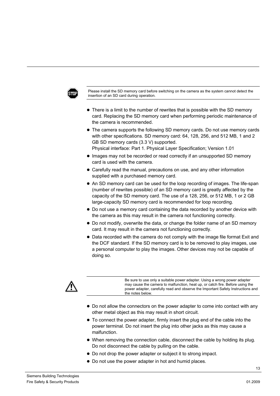 6 installing the camera, 1 precautions | Siemens CCMX1315-LP User Manual | Page 13 / 60