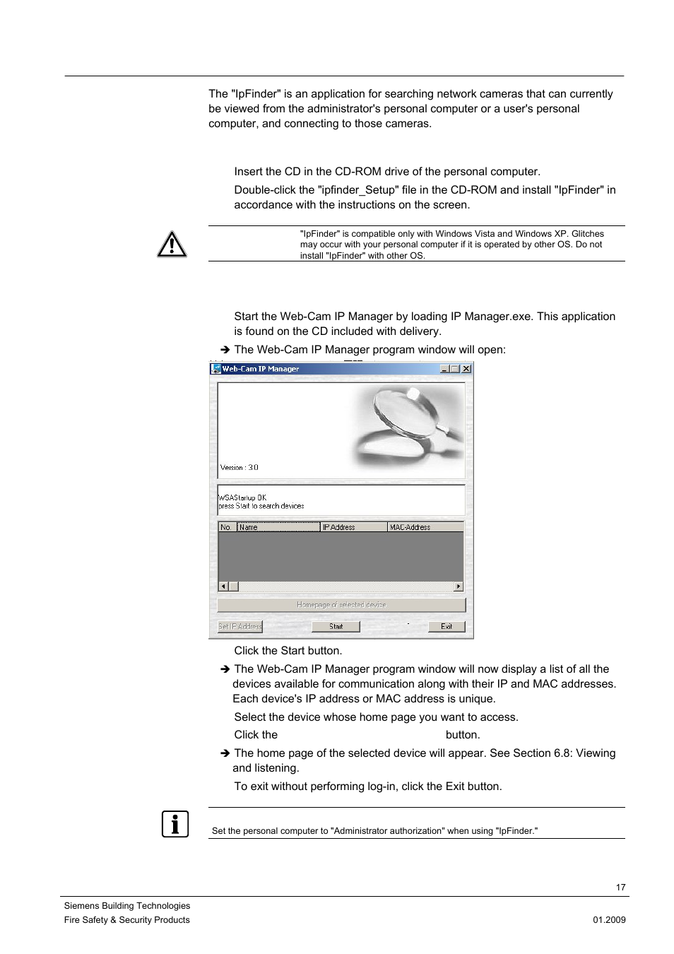 5 using the camera search application "ipfinder | Siemens CCMX1315-LP User Manual | Page 17 / 60