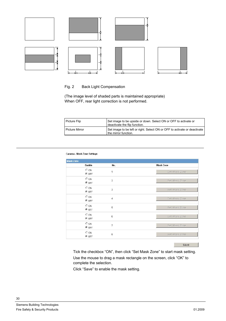 2 camera-mask zone settings | Siemens CCMX1315-LP User Manual | Page 30 / 60