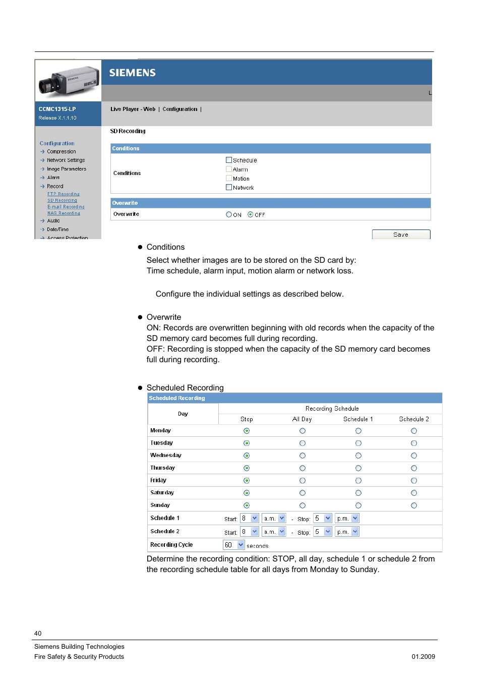 2 sd recording | Siemens CCMX1315-LP User Manual | Page 40 / 60