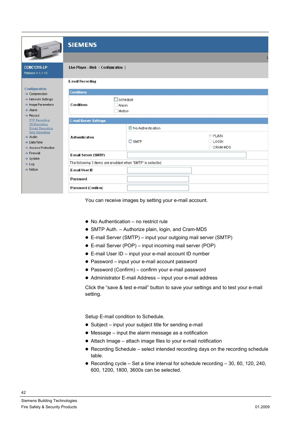 3 emailing recording | Siemens CCMX1315-LP User Manual | Page 42 / 60