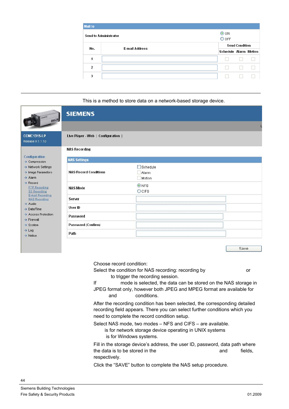 4 nas recording | Siemens CCMX1315-LP User Manual | Page 44 / 60