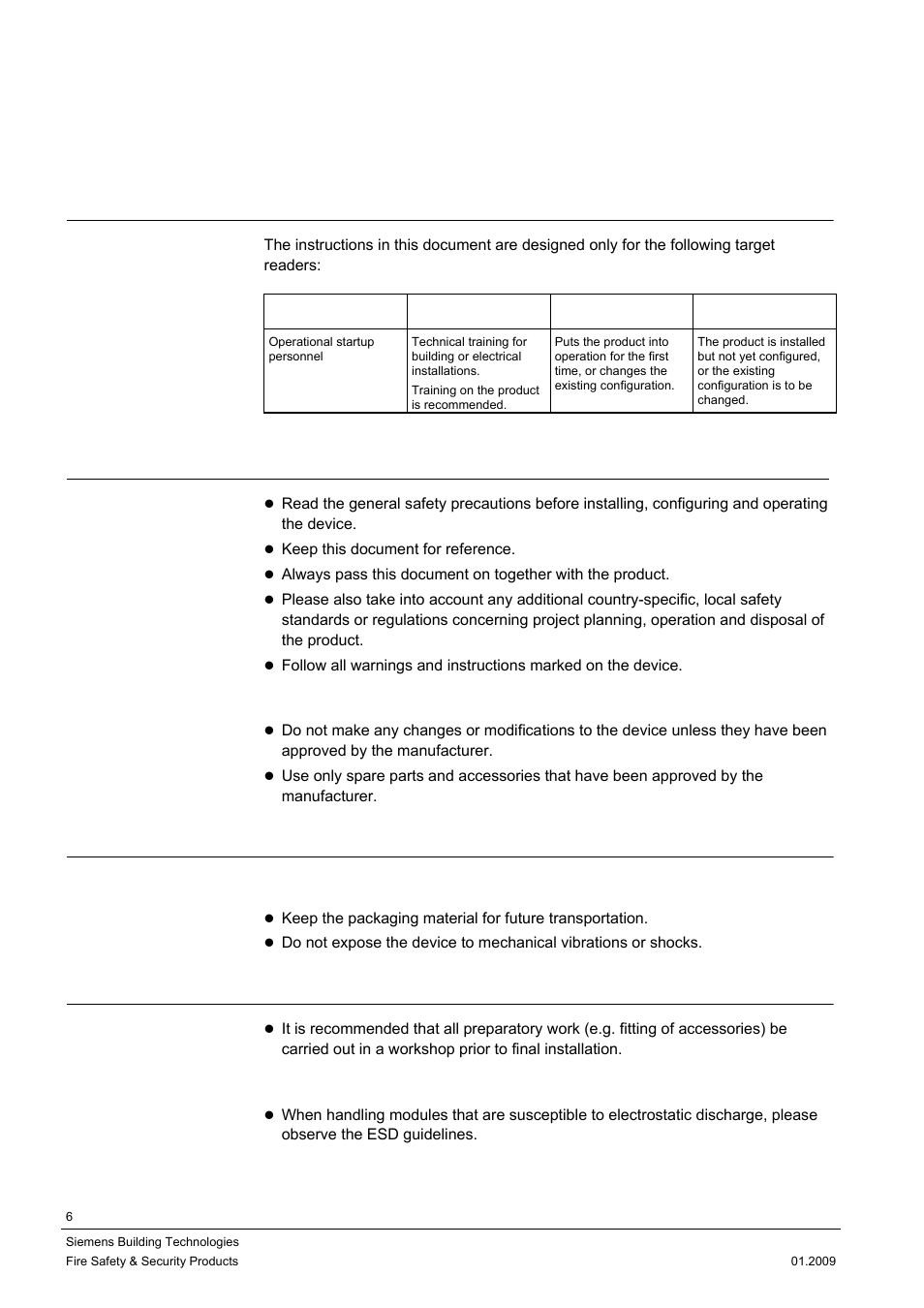 1 safety, 1 target readers, 2 general safety precautions | 1 transport, 2 installation | Siemens CCMX1315-LP User Manual | Page 6 / 60