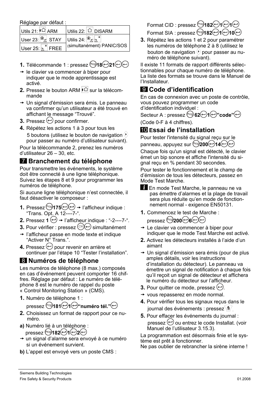 Branchement du téléphone, Numéros de téléphone, Code d’identification | Ssai de l’installation | Siemens IC60 User Manual | Page 13 / 40