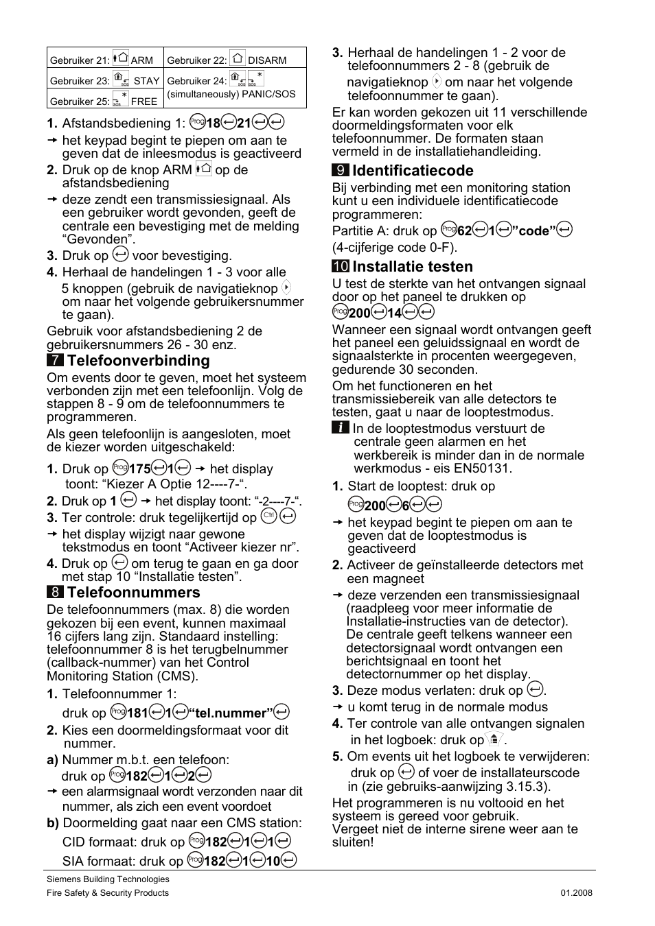 Telefoonverbinding, Telefoonnummers, Identificatiecode | Installatie testen | Siemens IC60 User Manual | Page 19 / 40