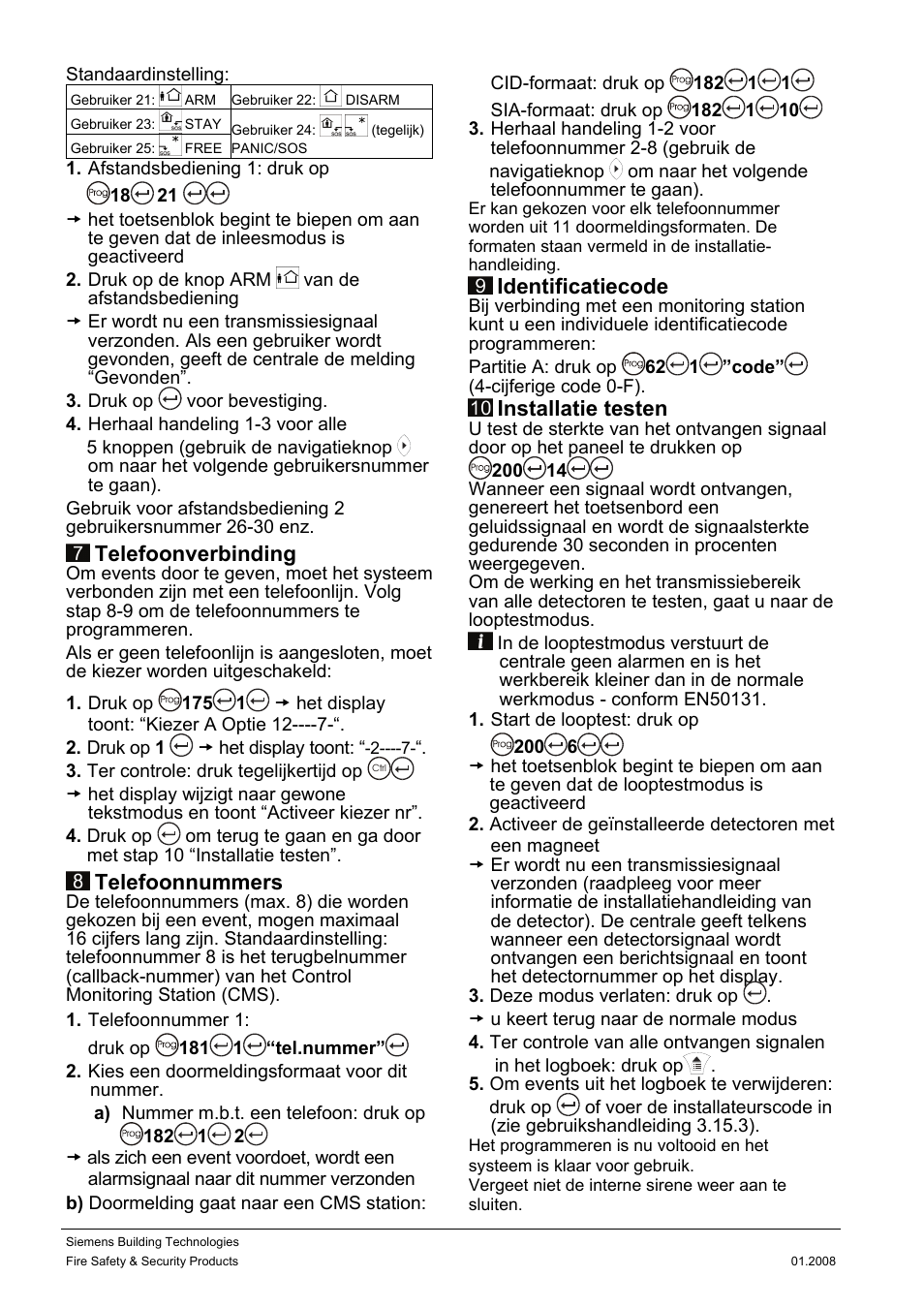 Telefoonverbinding, Telefoonnummers, Identificatiecode | Installatie testen | Siemens IC60 User Manual | Page 39 / 40