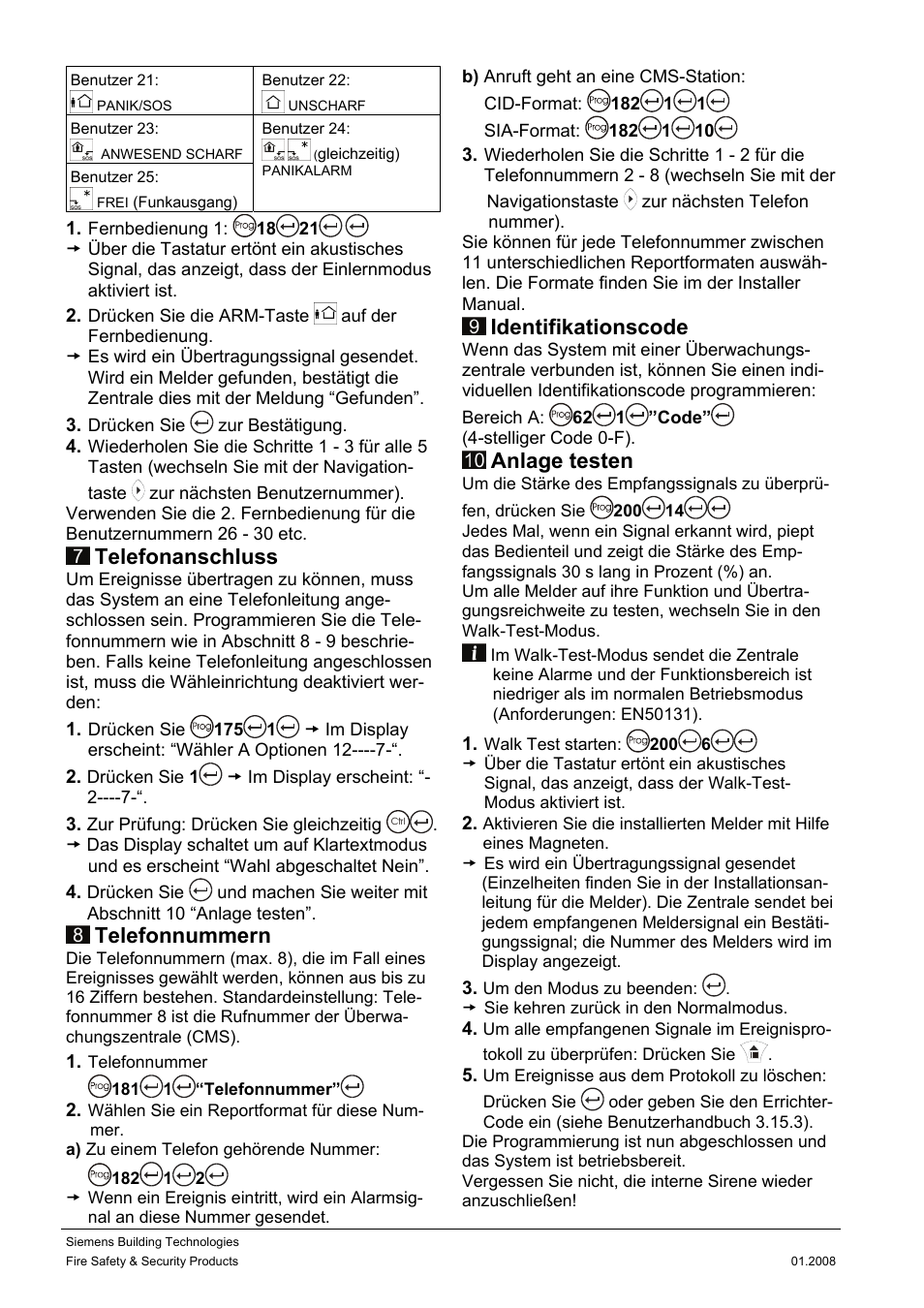 Telefonanschluss, Telefonnummern, Identifikationscode | Anlage testen | Siemens IC60 User Manual | Page 5 / 40