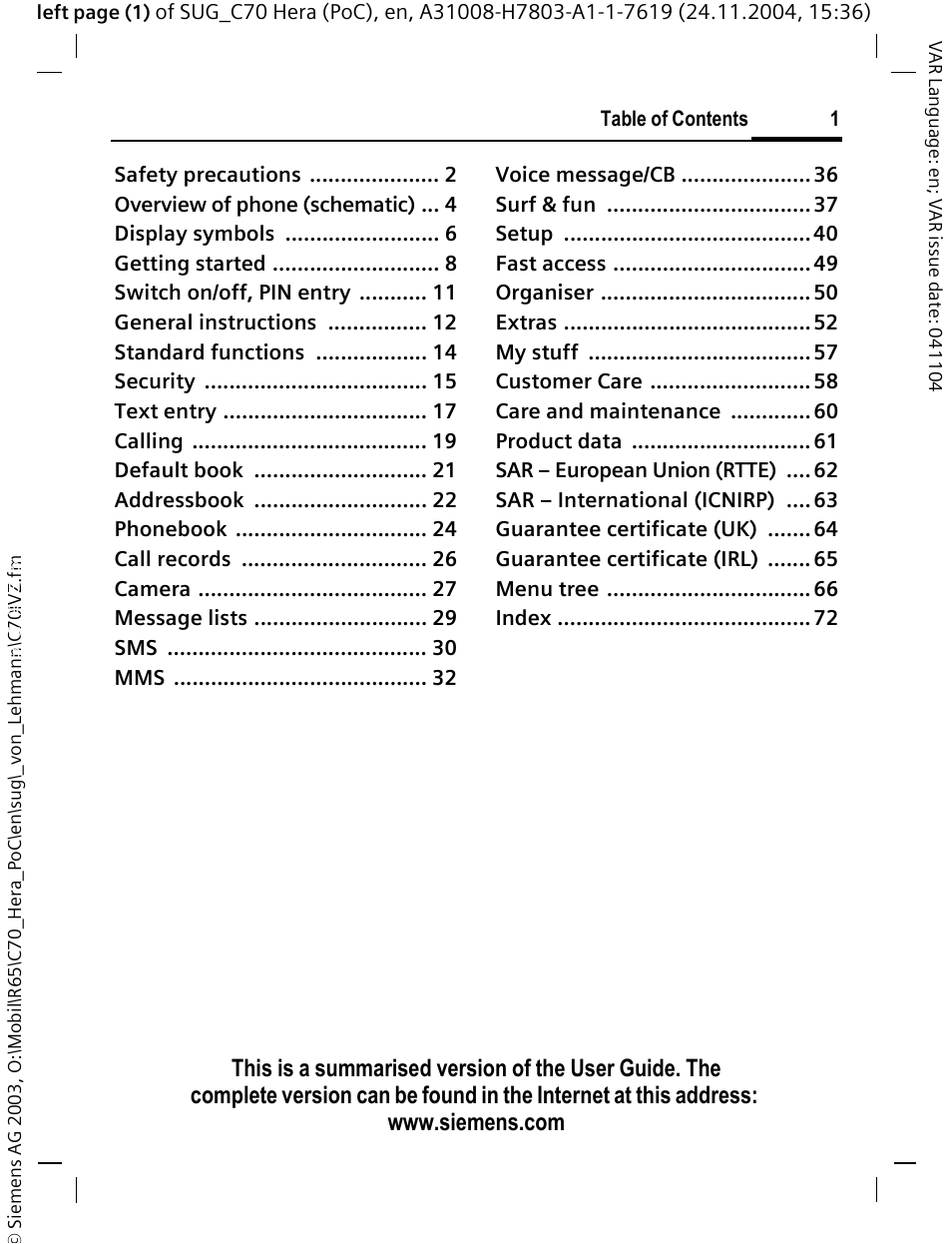 Siemens C70 CT70 User Manual | Page 2 / 76