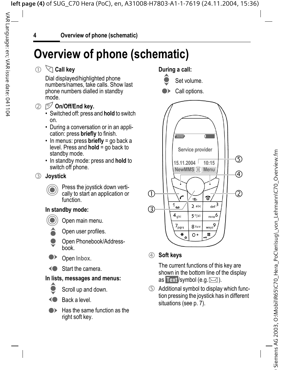 Overview of phone (schematic) | Siemens C70 CT70 User Manual | Page 5 / 76