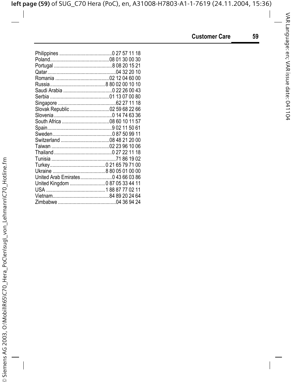 Siemens C70 CT70 User Manual | Page 60 / 76