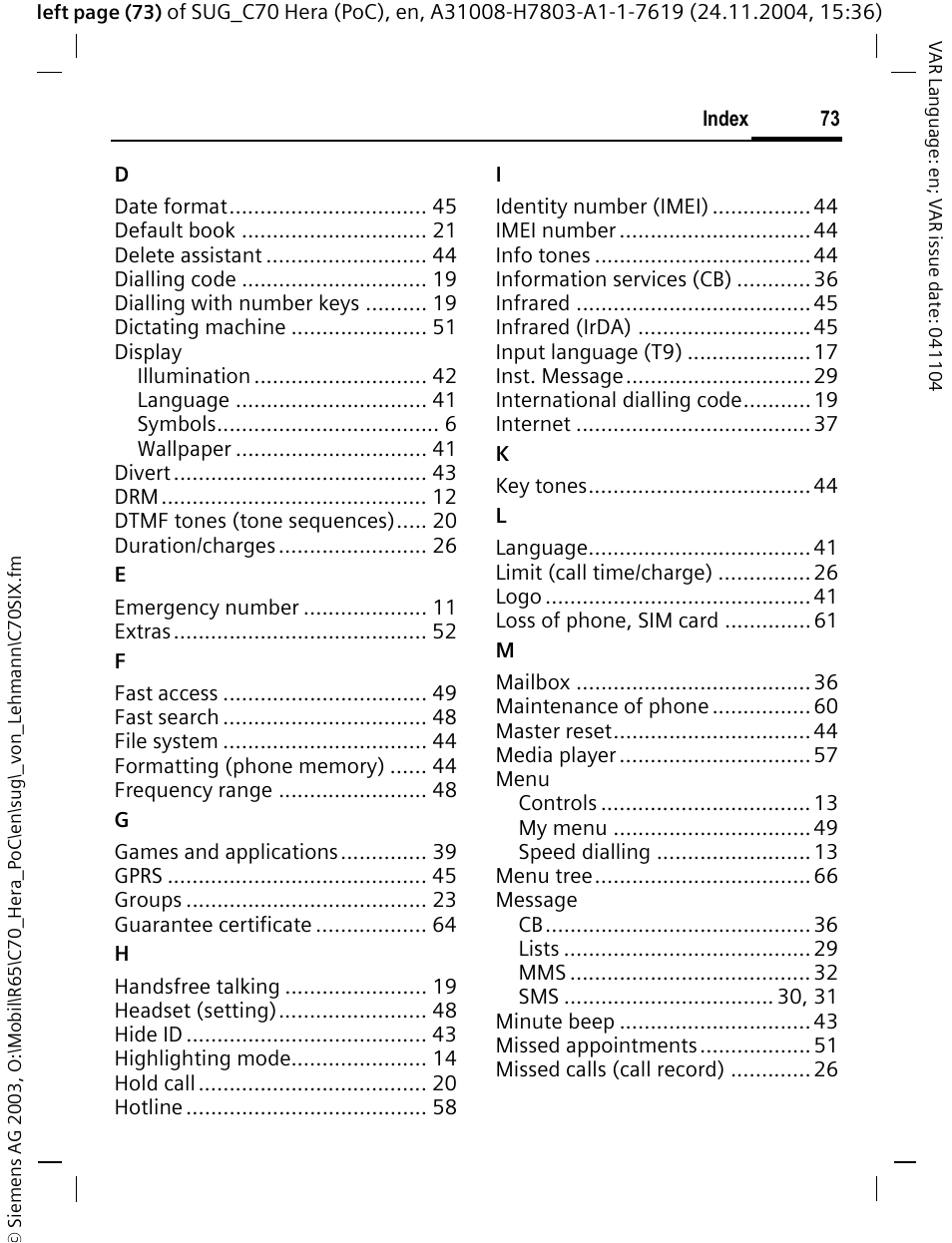 Siemens C70 CT70 User Manual | Page 74 / 76