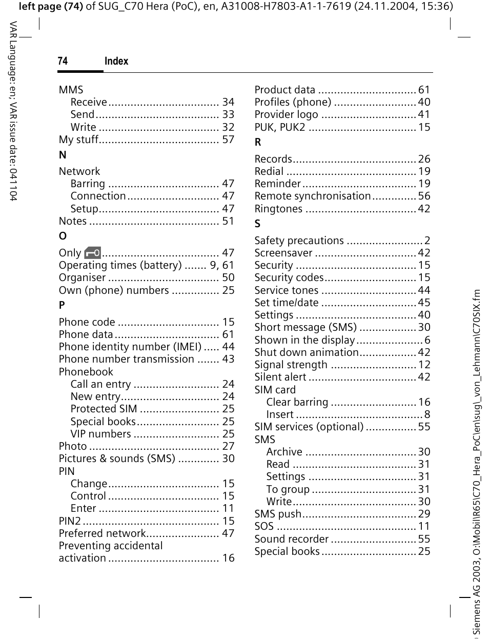 Siemens C70 CT70 User Manual | Page 75 / 76