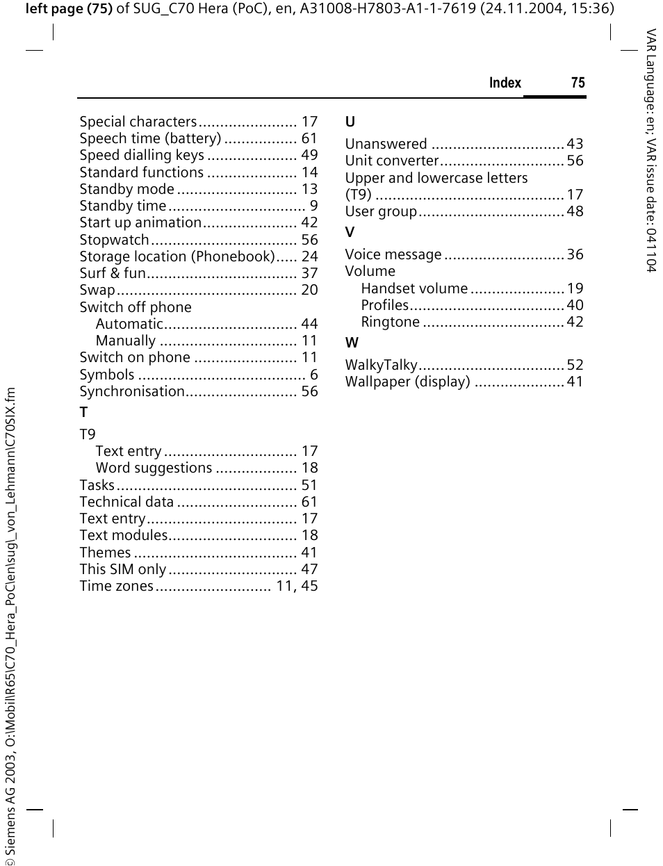 Siemens C70 CT70 User Manual | Page 76 / 76