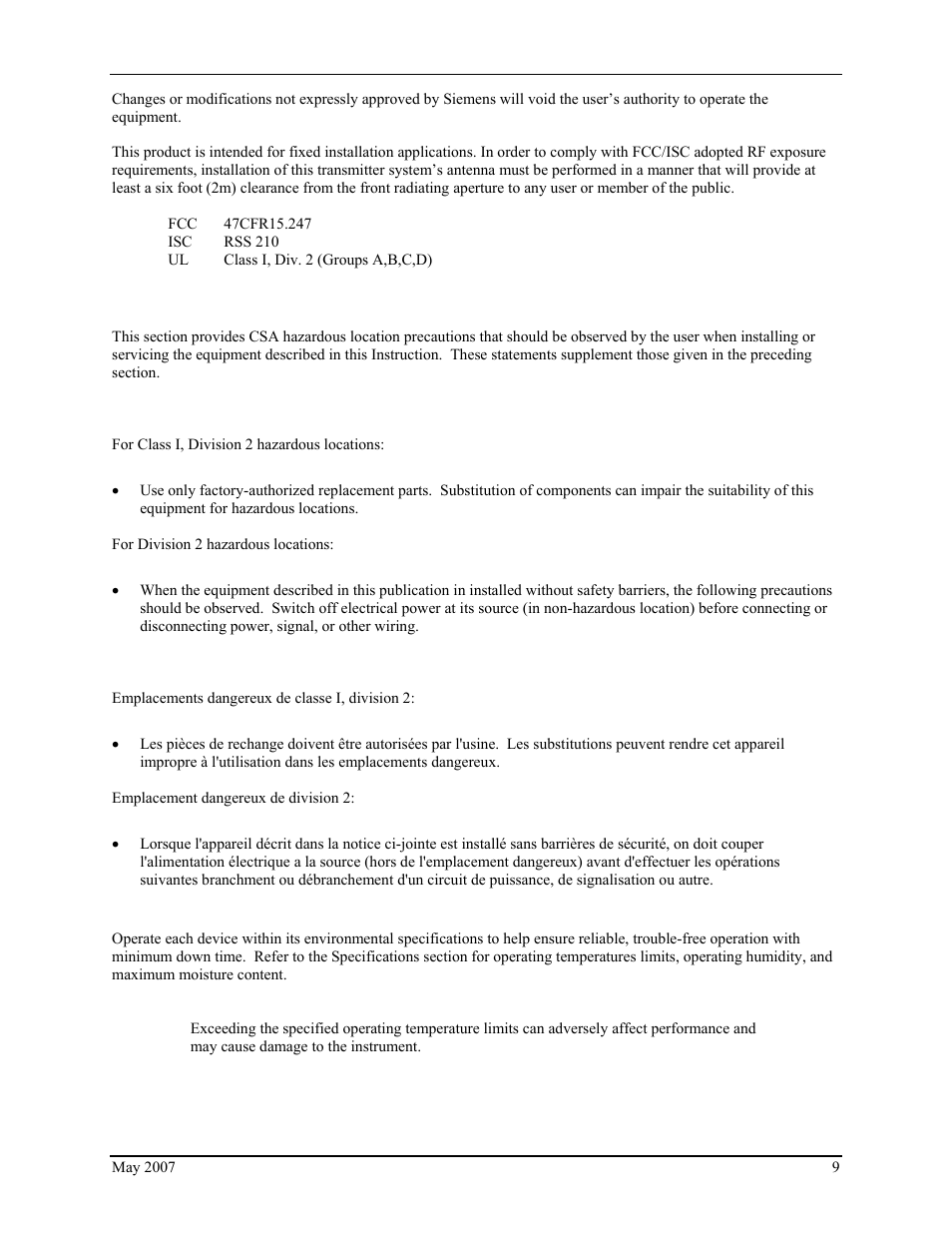 Csa hazardous location precautions, Environmental considerations | Siemens IGWIPS200-1 User Manual | Page 11 / 36