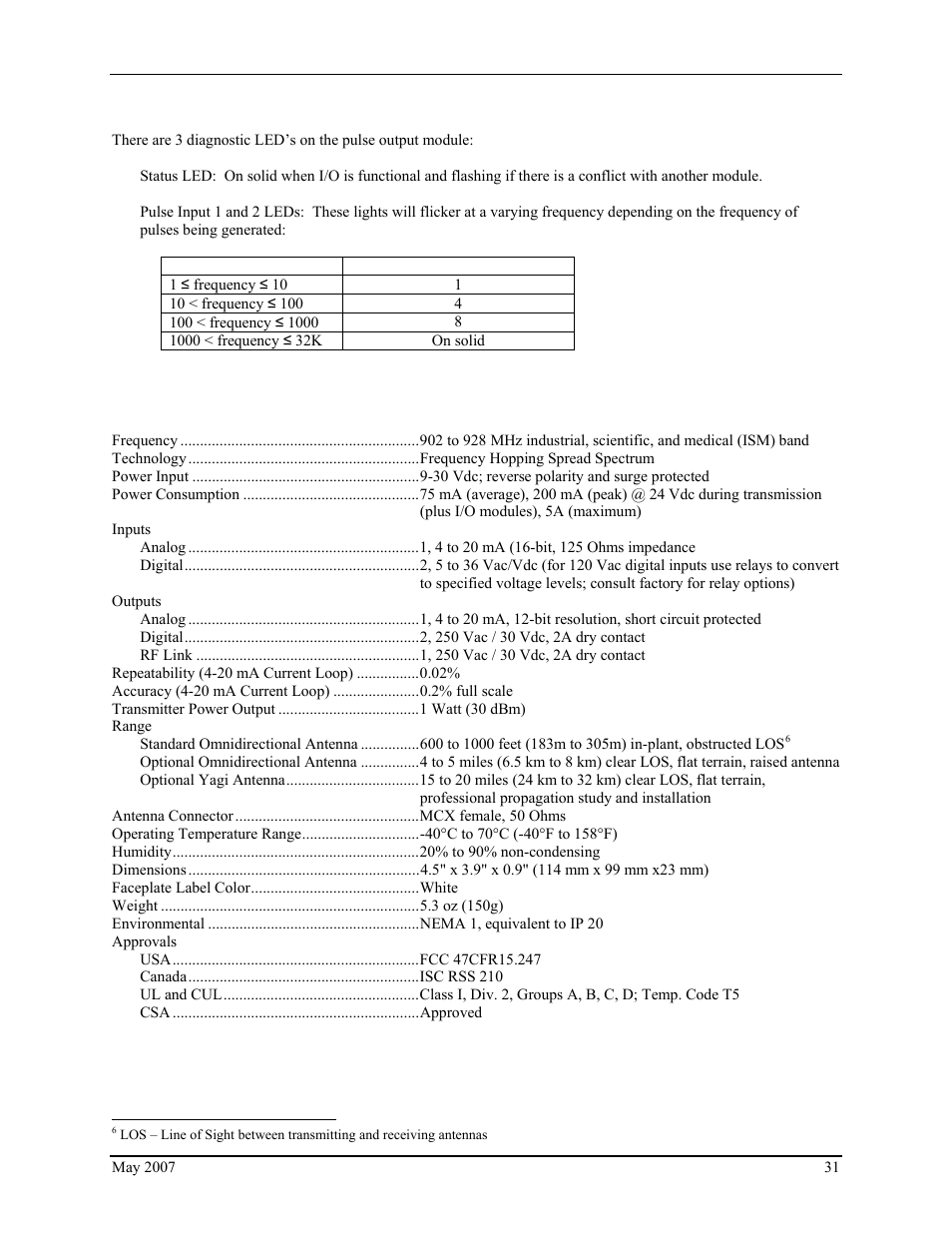 Pulse output module diagnostic led’s, Specifications | Siemens IGWIPS200-1 User Manual | Page 33 / 36