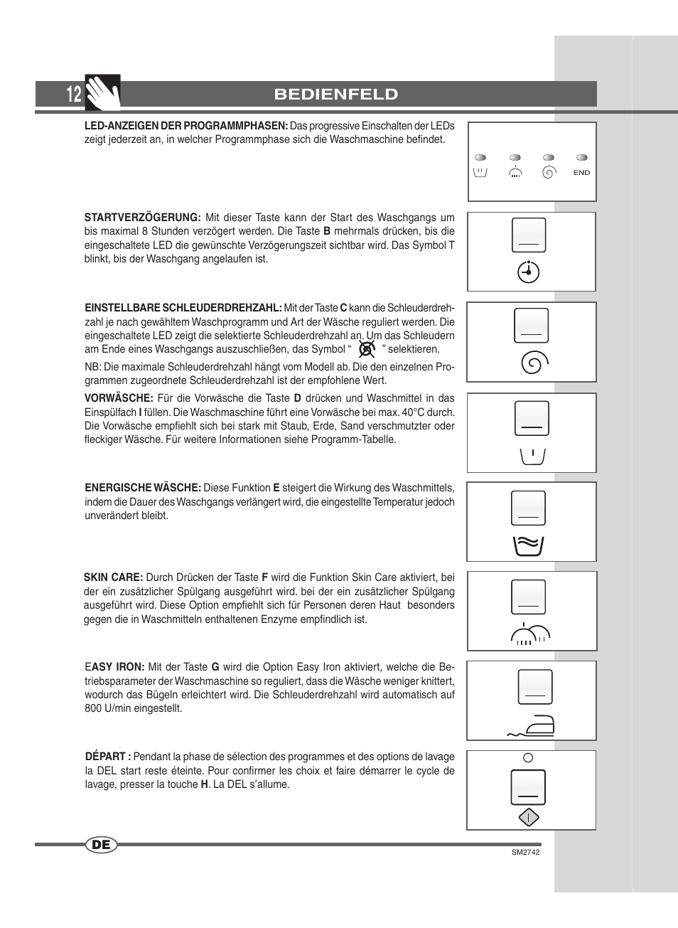 Bedienfeld | Ardo TLN85S User Manual | Page 12 / 44