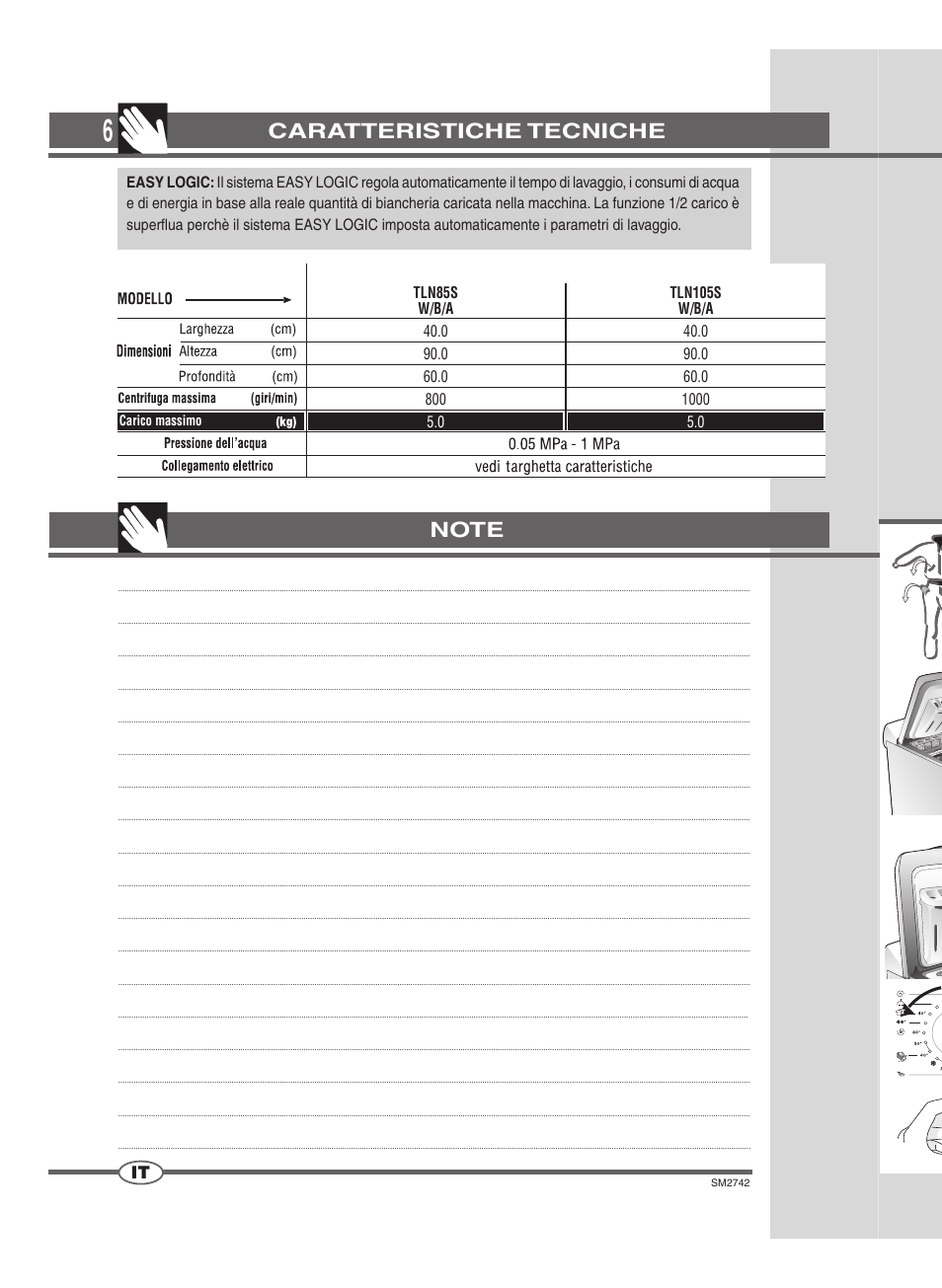 Caratteristiche tecniche | Ardo TLN85S User Manual | Page 6 / 44